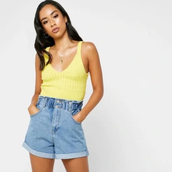 Forever 21 Pants - FOREVER 21 High Waist Cuffed Denim Paperbag Shorts in Light Wash Size M